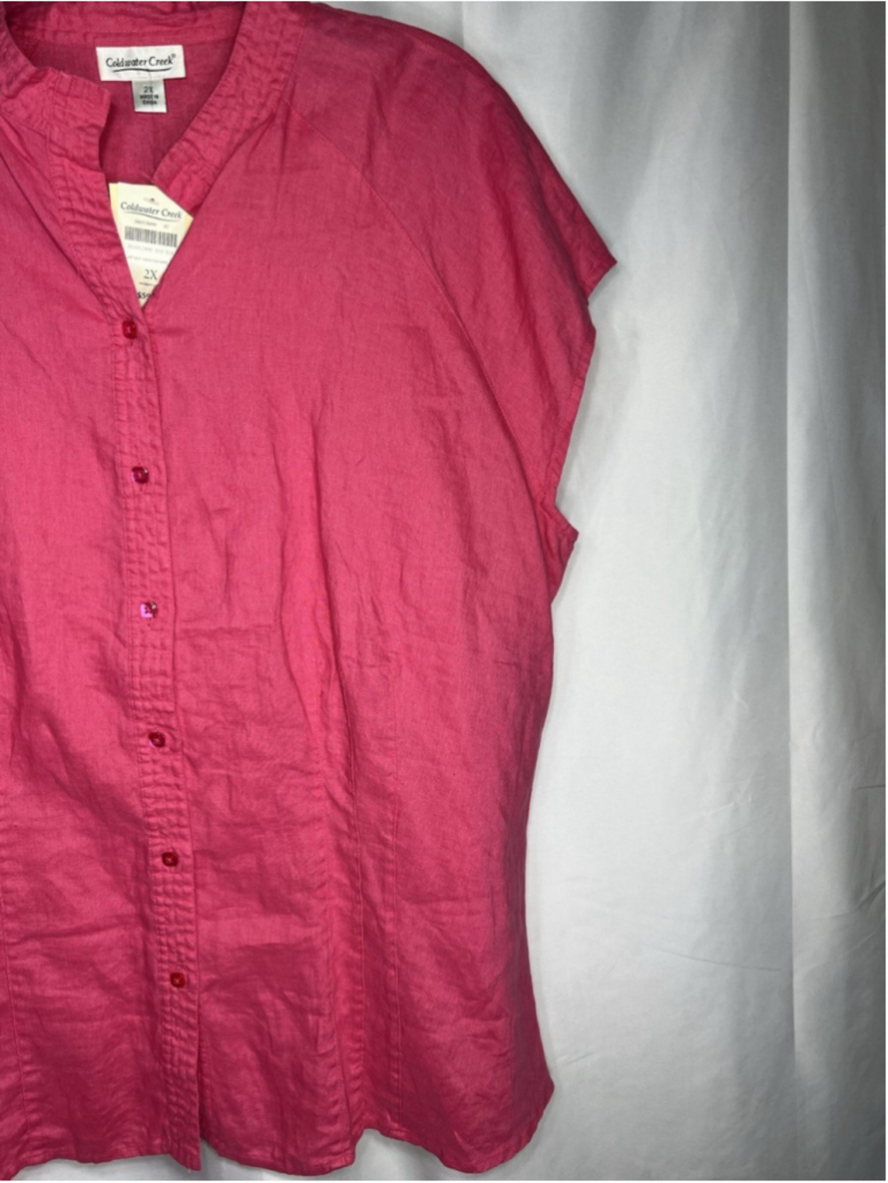 Coldwater Creek 100% Linen Shirt 2X Button Front Short Sleeve Pink Coastal - Picture 3 of 9